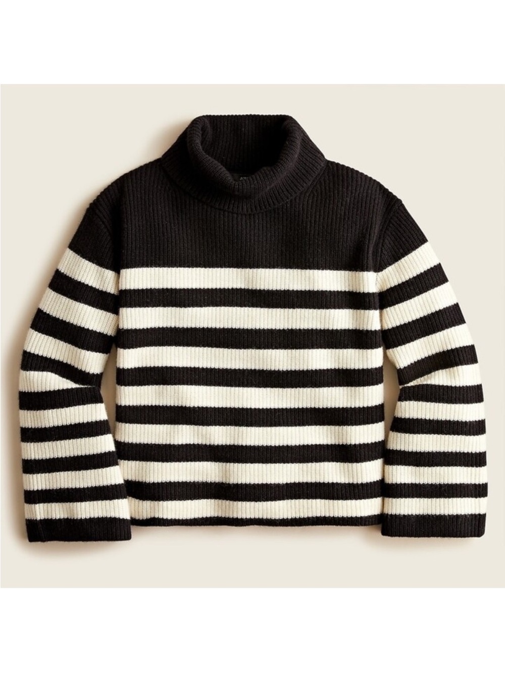 J. Crew Black and White Striped Turtleneck Sweater bell sleeve XXS